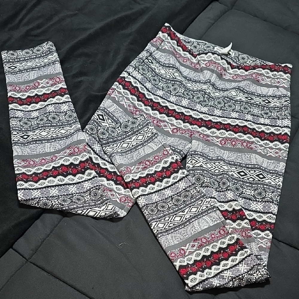 Bethany Mota Leggings with Black, Gray, and Red Patterns